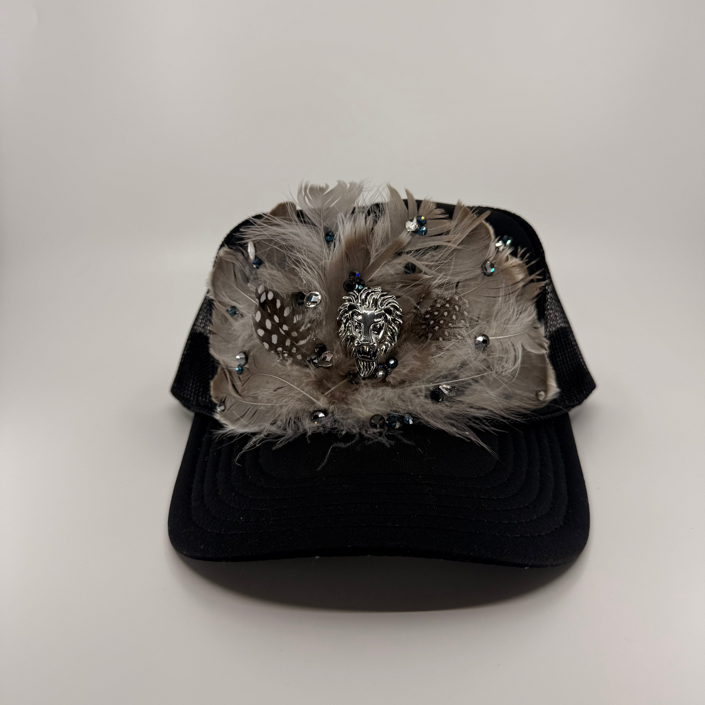 Feathered Trucker Hat - Black + White