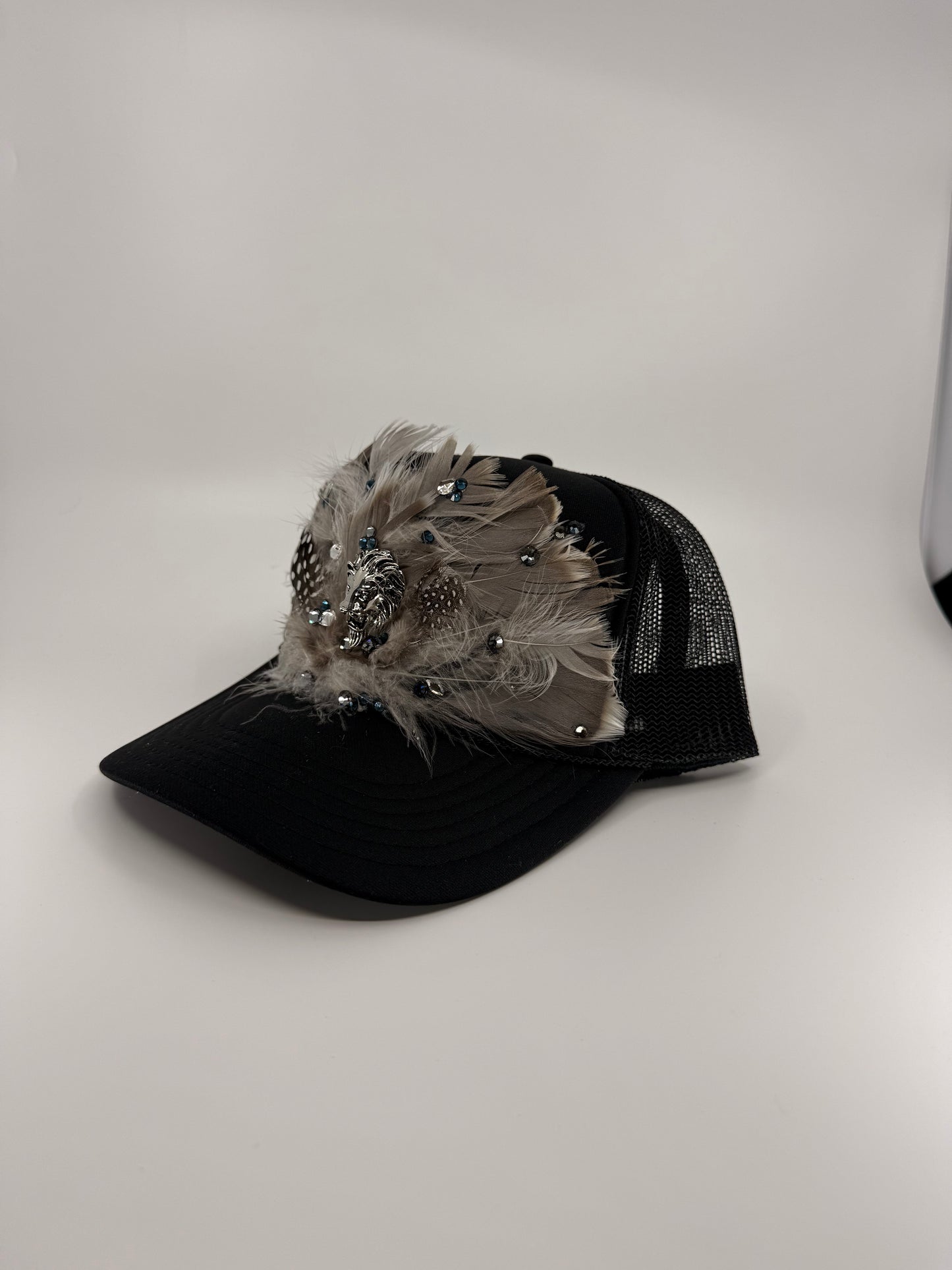 Feathered Trucker Hat - Black + White