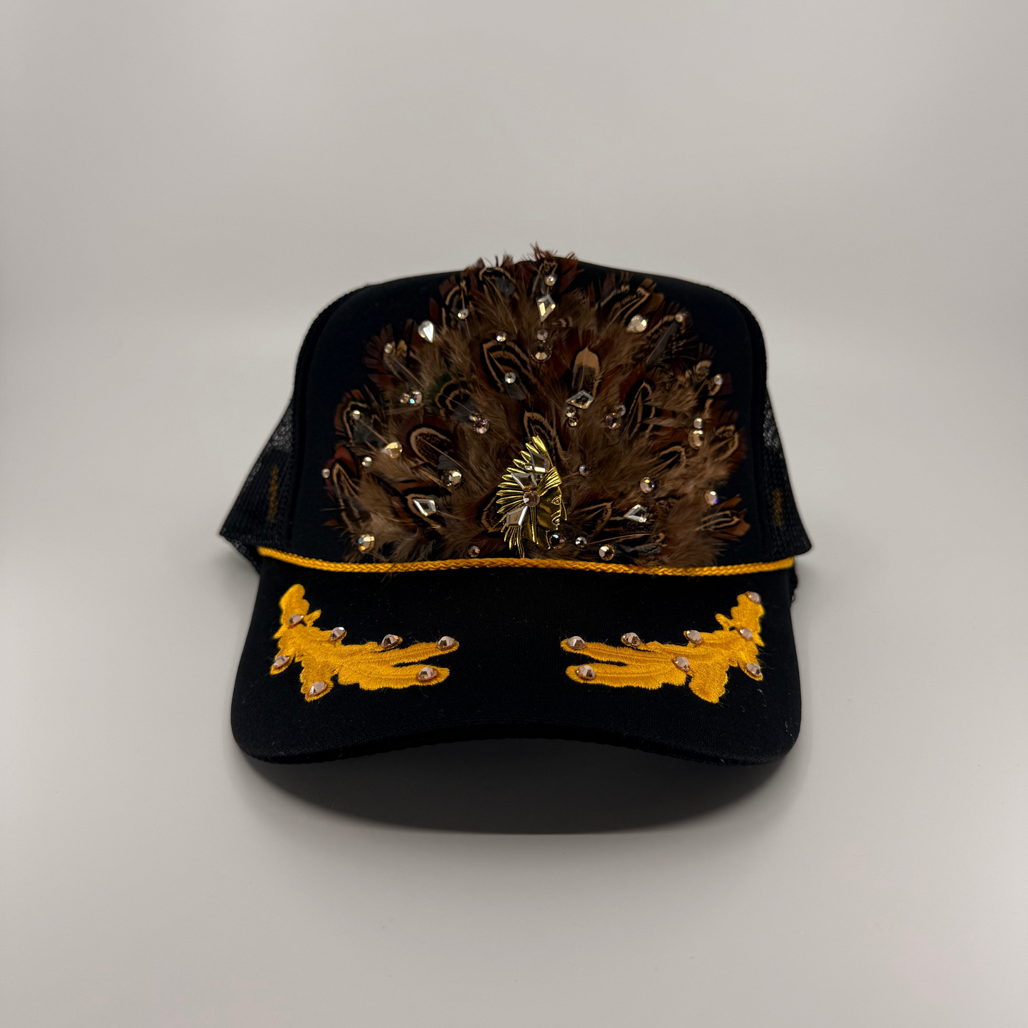 Feathered Trucker Hat - Black (Gold Leaf)