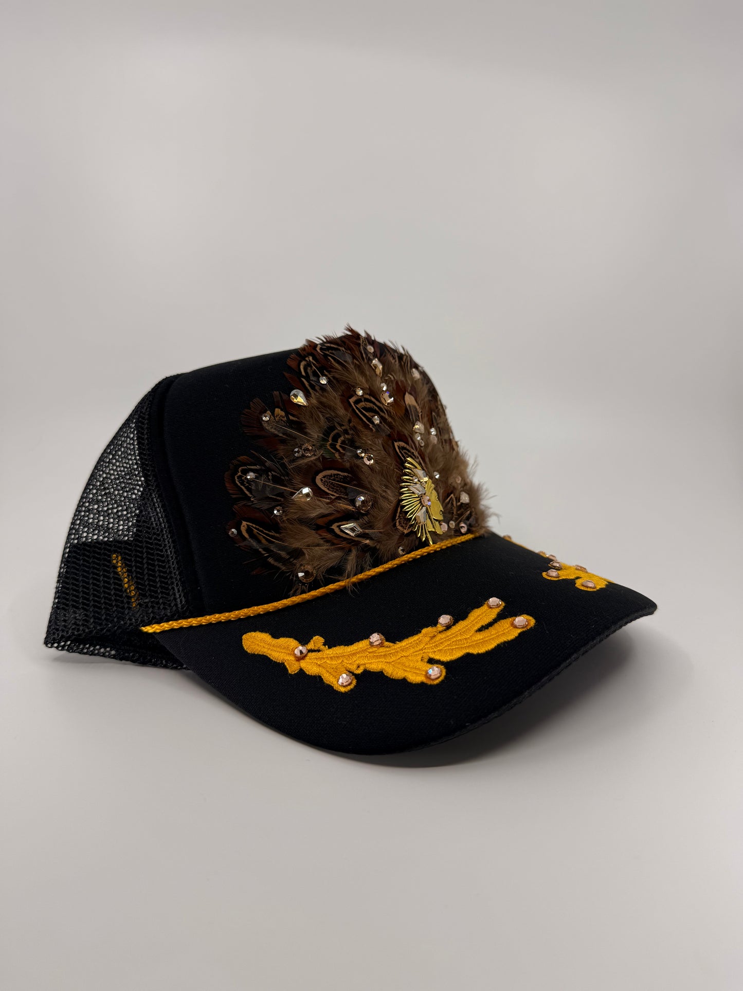 Feathered Trucker Hat - Black (Gold Leaf)